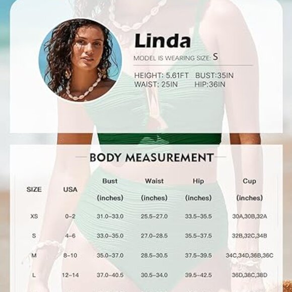 Herseas 2 Piece Bikini Set U-Wire Cutout Swimsuit High Waisted Green Size Large - Picture 4 of 6